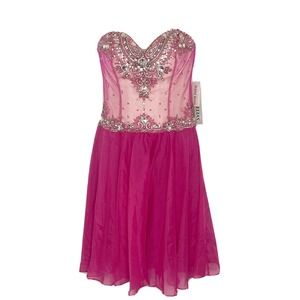 Nwt Eleni Elias Hot Pink Beaded Sweetheart Flare Party Strapless Dress Size 2